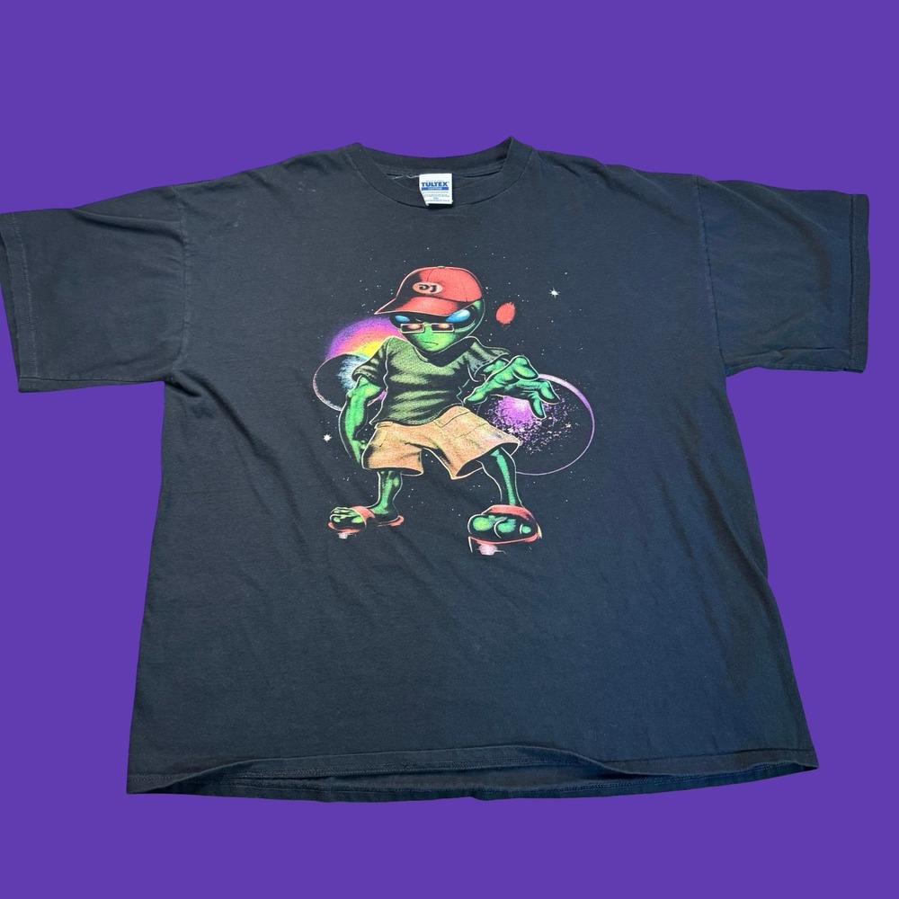 Y2K Alien DJ T Shirt 2XL Mens Black Space Hip Hop Skate Graphic Streetwear